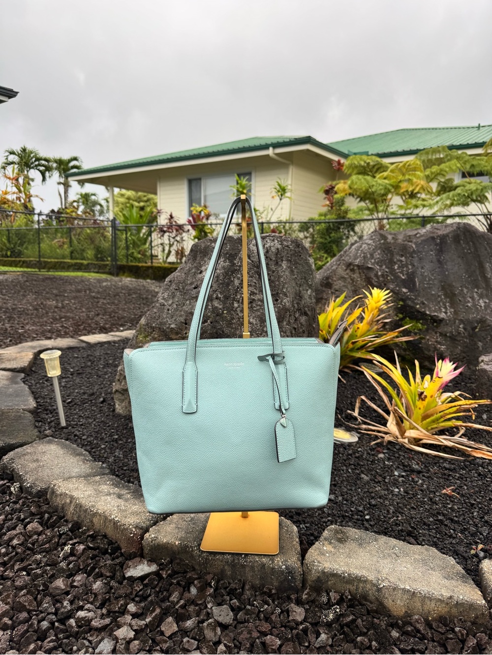 Kate Spade New York Blue Pebbled Leather Zip Tote Shoulder Bag